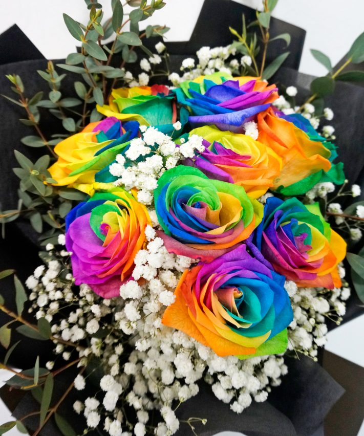 Rainbow Rose Bouquet | Flowers and Kisses